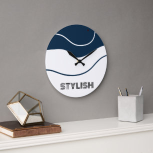 Elegant & Modern Blauw & Wit Grote Klok