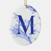 Elegant modern blauw wit marmer graniet monogram keramisch ornament (Rechts)