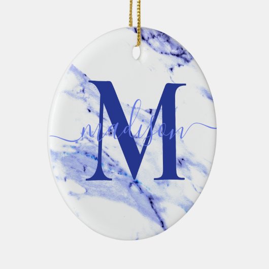 Elegant modern blauw wit marmer graniet monogram keramisch ornament (Rechts)