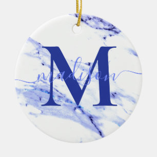 Elegant modern blauw wit marmer graniet monogram keramisch ornament