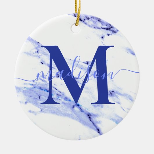 Elegant modern blauw wit marmer graniet monogram keramisch ornament (Voorkant)