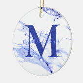 Elegant modern blauw wit marmer graniet monogram keramisch ornament (Links)
