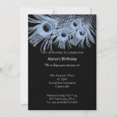 ELEGANT MODERN BLAUW ZWARTE PEACOCK FEATHERS KAART (Voorkant)