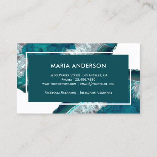 Elegant Modern Blauwgroen Agaat Geode Edelsteen Visitekaartje (Achterkant)