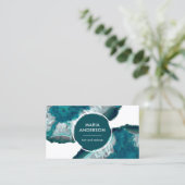 Elegant Modern Blauwgroen Agaat Geode Edelsteen Visitekaartje (Staand voorkant)