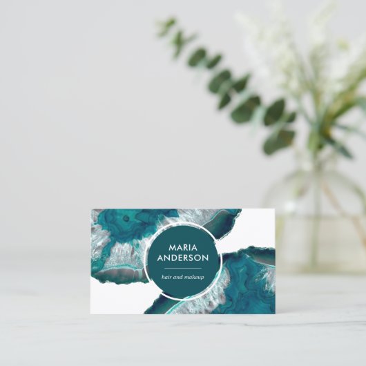 Elegant Modern Blauwgroen Agaat Geode Edelsteen Visitekaartje (Staand voorkant)