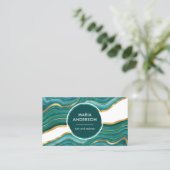 Elegant Modern Blauwgroen Gold Agate Geode Gemston Visitekaartje (Staand voorkant)
