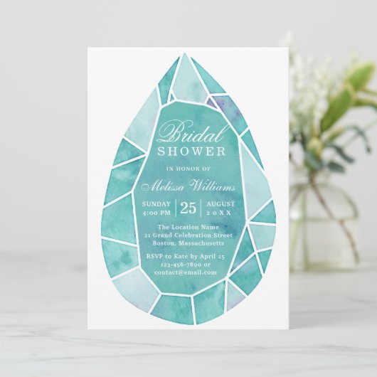 Elegant modern Blauwgroen Waterverf Gem Vrijgezell Kaart (Staand voorkant)