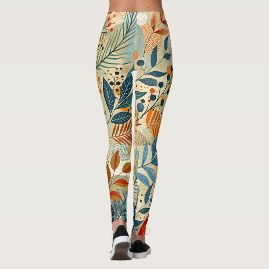 Elegant modern bloemblad patroon leggings (Achterkant)