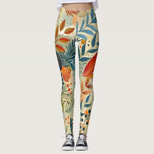Elegant modern bloemblad patroon leggings (Voorkant)