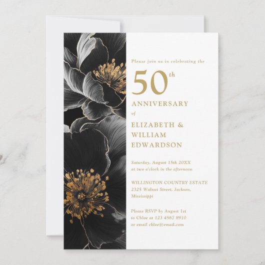 Elegant Modern Bloemen 50e Jubileum Foto Kaart (Voorkant)