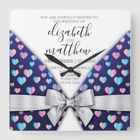 Elegant modern blok- en hartspetselontwerp vierkante klok (Voorkant)