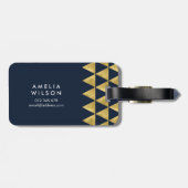 Elegant Modern Blue Faux Gold Driehoek Bagagelabel (Achterkant horizontaal)