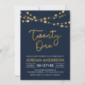 Elegant Modern Blue Faux Gold Lights 21st Birthday Kaart (Voorkant)