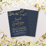 Elegant modern Blue Faux Gold Lights Sweet Sixteen Kaart<br><div class="desc">Modern Sweet 16 Birthday-uitnodiging met elegante snaren licht en het woord "Sweet Sixteen" in faux goud tegen een blauwe achtergrond. De kaart omvat een passende achterkant van het patroon. Bekijk hier andere overeenkomende items https://www.zazzle.com/collections/strings_of_lights_faux_gold_celebration_collection-119311942951401241?rf=238364477188679314 en pas deze aan door de plaatsaanduidingstekst te vervangen om uw informatie toe te voegen. Klik...</div>