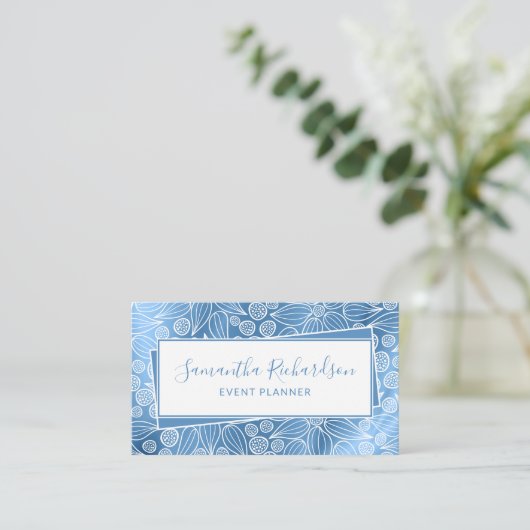 Elegant Modern Blue Girly Visitekaartje (Staand voorkant)