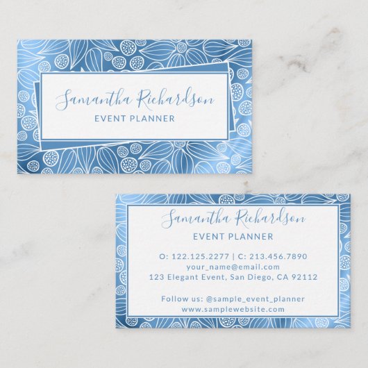 Elegant Modern Blue Girly Visitekaartje (Voorkant / Achterkant)