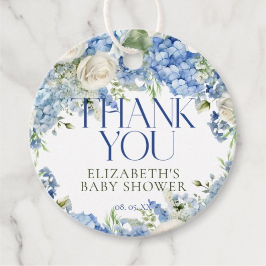 Elegant Modern Blue Hydrangea Floral dank u Bedankjes Labels (Voorkant)