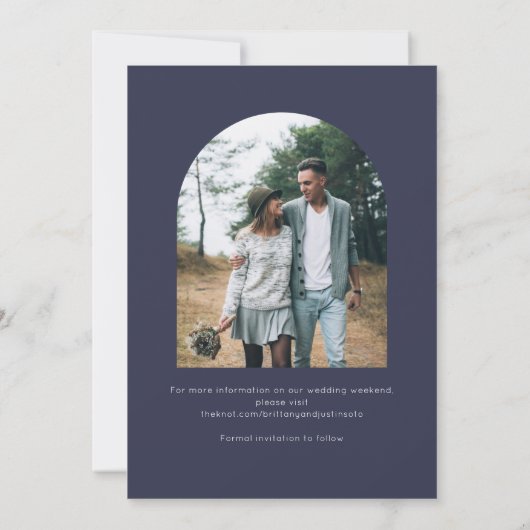Elegant Modern Blue Photo Wedding Save The Date (Achterkant)