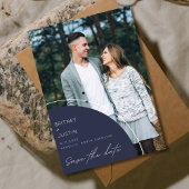 Elegant Modern Blue Photo Wedding Save The Date