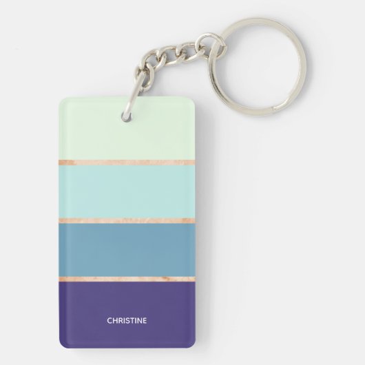 Elegant Modern Blue Striped First Name Women Sleutelhanger (achterkant)