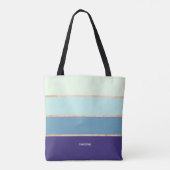 Elegant Modern Blue Striped First Name Women Tote Bag (Achterkant)