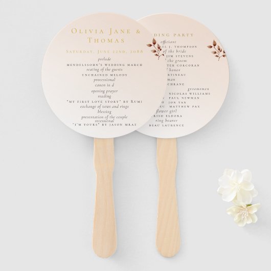 Elegant Modern Blush Beige Oranje Floral Wedding Handwaaier (Voorkant en achterkant)