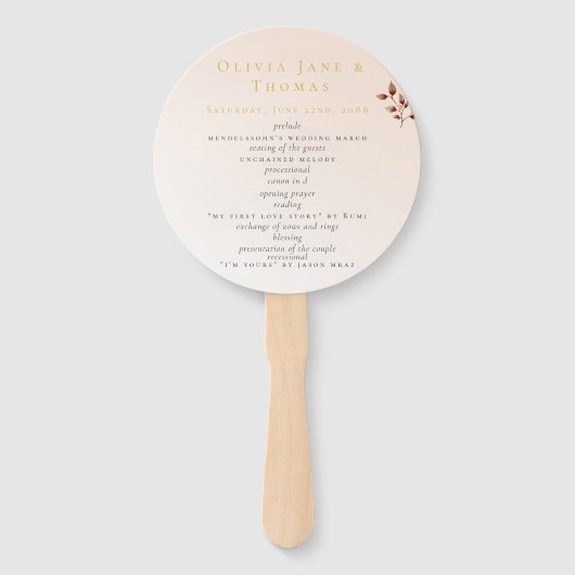 Elegant Modern Blush Beige Oranje Floral Wedding Handwaaier (Voorkant)