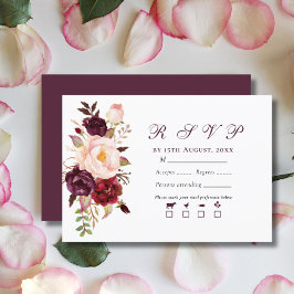 Elegant Modern Blush & Burgundy Bouquet Wedding RSVP Kaartje