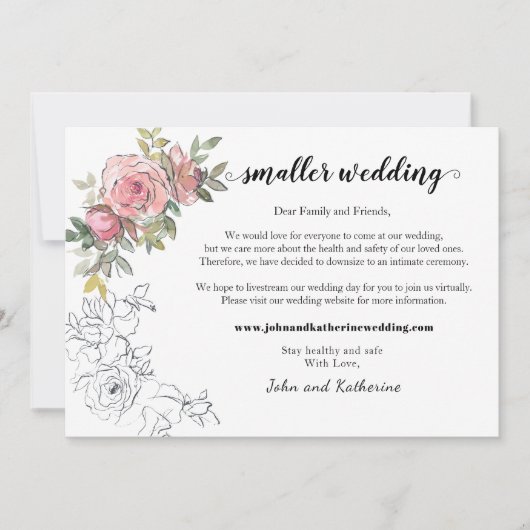 Elegant Modern Blush Floral Smaller Wedding Aankondiging (Voorkant)