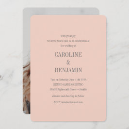 Elegant Modern Blush Gray Photo Wedding Kaart