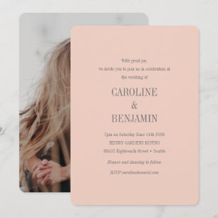 Elegant Modern Blush Gray Photo Wedding Kaart