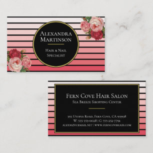 Elegant Modern Blush Ombre Stripes Floral Visitekaartje