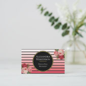 Elegant Modern Blush Ombre Stripes Floral Visitekaartje (Staand voorkant)