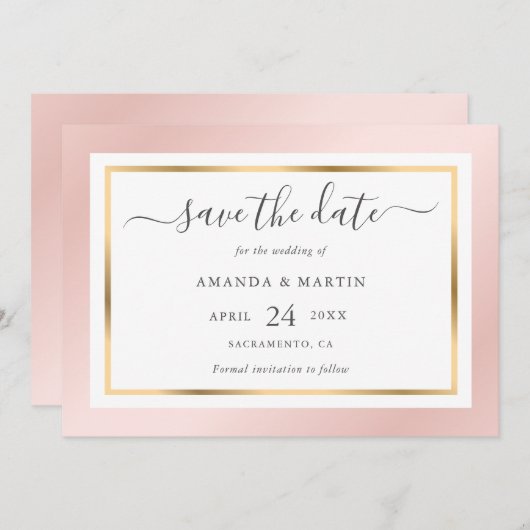 Elegant Modern Blush Pink and Gold Wedding Save The Date (Voorkant / Achterkant)