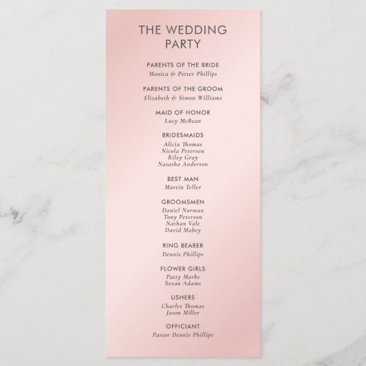 Elegant Modern Blush Pink and Grey Wedding Programmakaart (Achterkant)