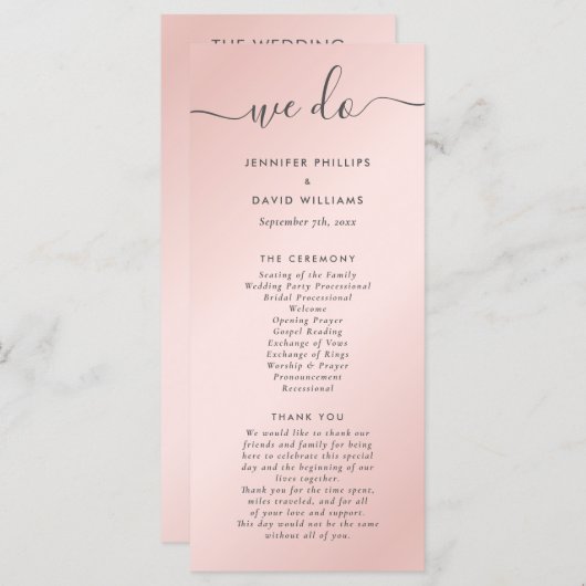 Elegant Modern Blush Pink and Grey Wedding Programmakaart (Voorkant / Achterkant)