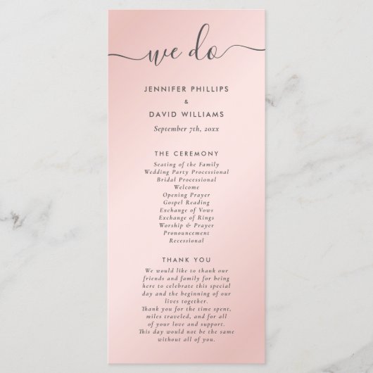 Elegant Modern Blush Pink and Grey Wedding Programmakaart (Voorkant)