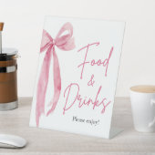 Elegant Modern Blush Pink Bow Food and Drinken Sig Reclamebord Met Voetstuk (Insitu)