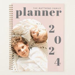 Elegant Modern Blush Pink Custom Family Photo 2023 Planner