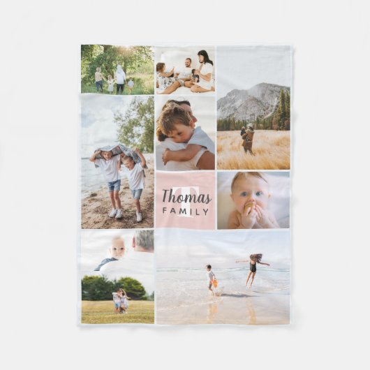Elegant & Modern Blush Pink Family Foto Collage Fleece Deken (Voorkant)