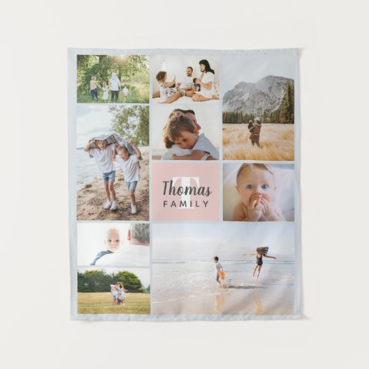 Elegant & Modern Blush Pink Family Photo Collage Wandkleed (Voorkant)