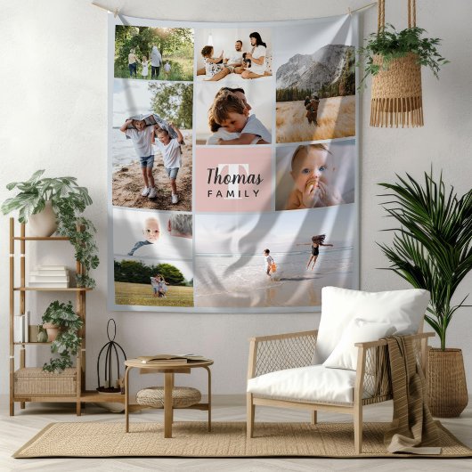 Elegant & Modern Blush Pink Family Photo Collage Wandkleed