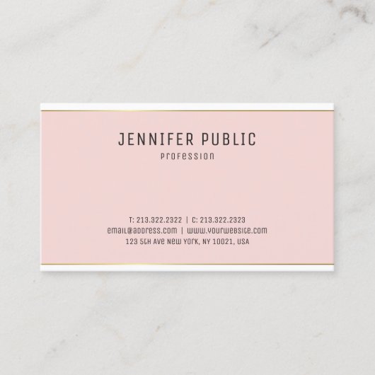 Elegant modern Blush Pink Gold Design Plain Trendy Visitekaartje (Voorkant)