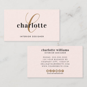 Elegant Modern Blush Pink Gold Monogram Visitekaartje