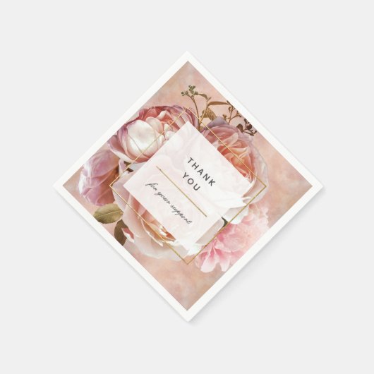 Elegant Modern Blush Pink Rose & Peony Dank u Servet (Hoek)