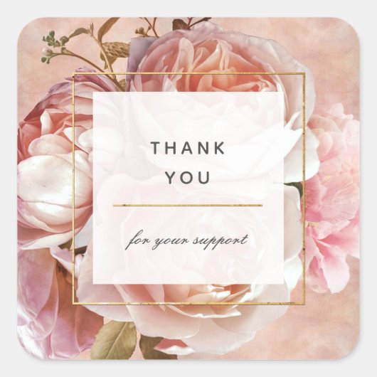 Elegant Modern Blush Pink Rose & Peony Dank u Vierkante Sticker (Voorkant)