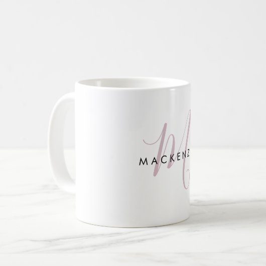 Elegant modern Blush Pink Script Monogram Koffiemok (Voorkant links)