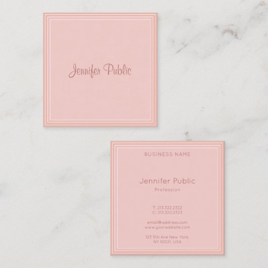 Elegant Modern Blush Pink Sjabloon Script Trendy Vierkante Visitekaartje (Voorkant / Achterkant)