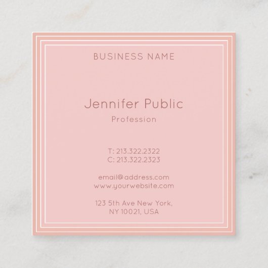 Elegant Modern Blush Pink Sjabloon Script Trendy Vierkante Visitekaartje (Achterkant)